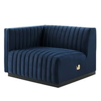 Modway Conjure Modern Channel Tufted Velvet Left-Arm Chair in Midnight Blue