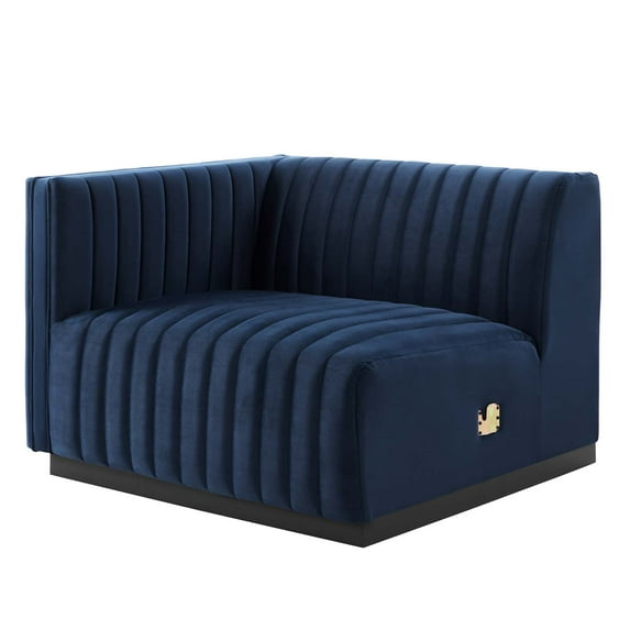 Modway Conjure Modern Channel Tufted Velvet Left-Arm Chair in Midnight Blue