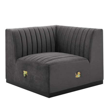 Modway Conjure Modern Channel Tufted Velvet Left Corner Chair in Gray