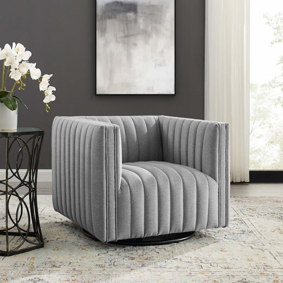 Modway Conjure Tufted Swivel Upholstered Armchair in Light Gray