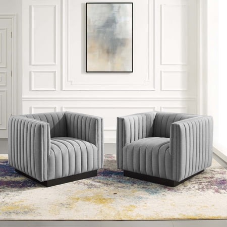 Modway Conjure Tufted Armchair Upholstered Fabric Set of 2 in Light Gray