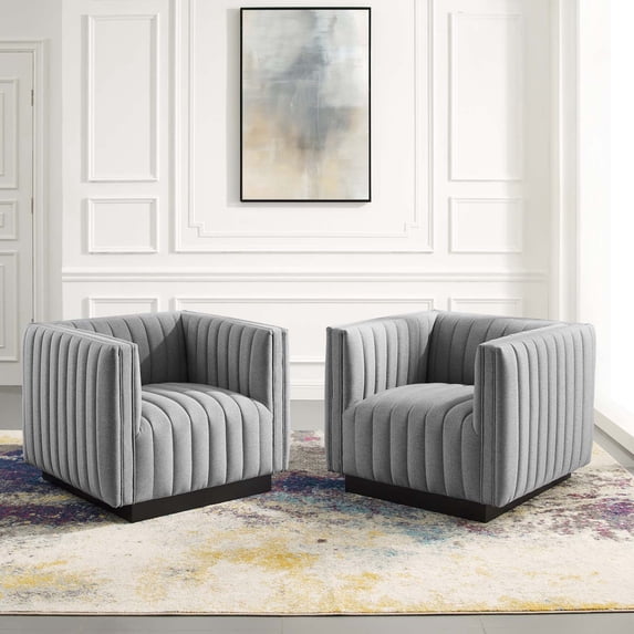 Modway Conjure Tufted Armchair Upholstered Fabric Set of 2 in Light Gray