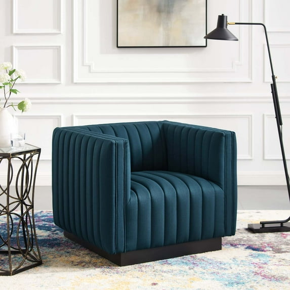 Modway Conjure Tufted Upholstered Fabric Armchair in Azure