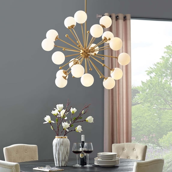 Modway Constellation White Glass and Brass Pendant Chandelier