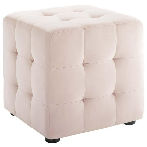 Modway Contour Tufted Cube Performance Velvet Ottoman in Pink