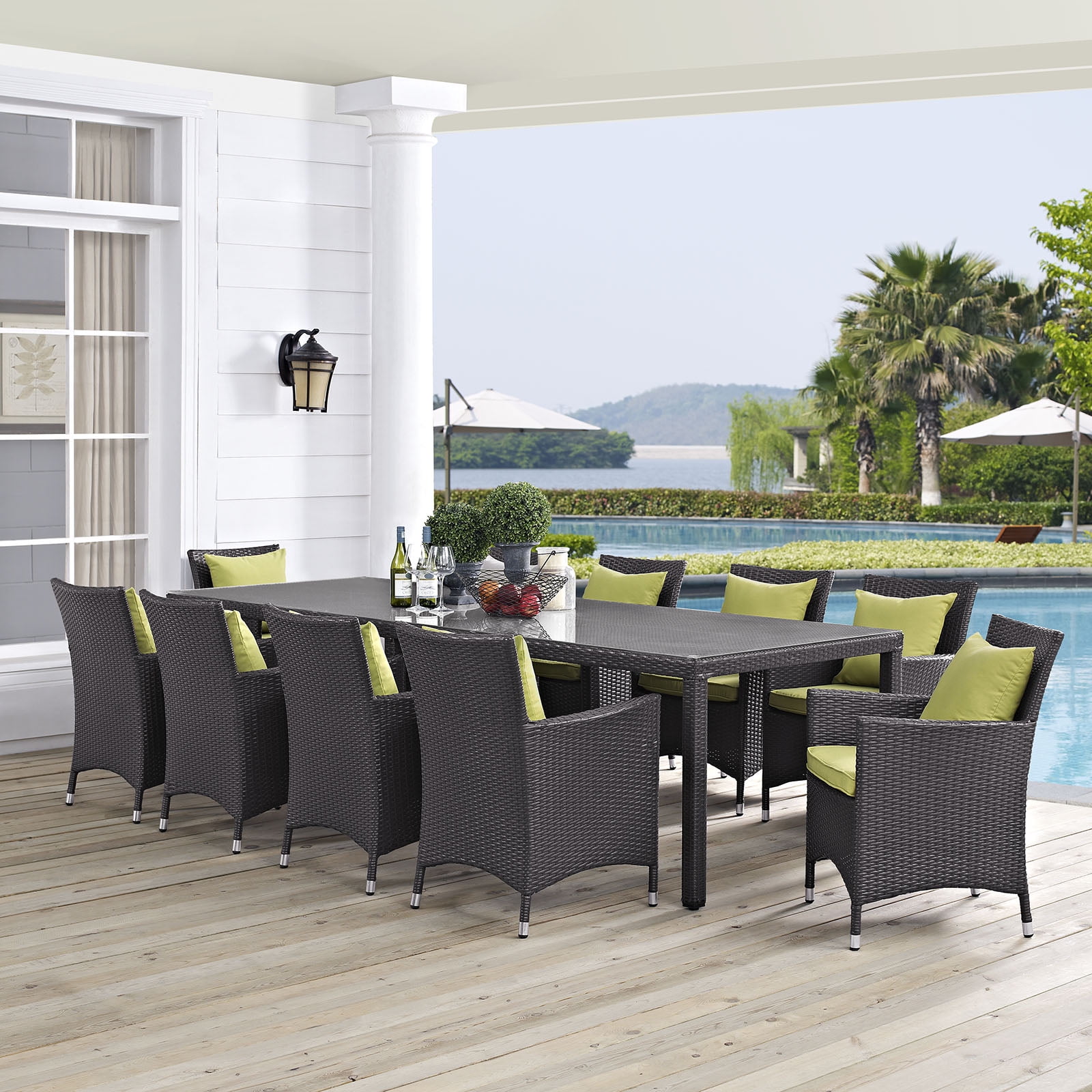 Modway Convene 11 Piece Outdoor Patio Dining Set in Espresso Peridot