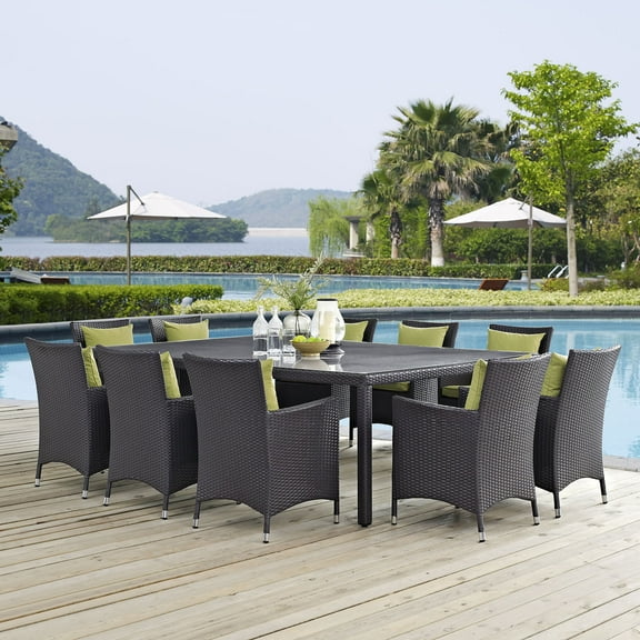 Modway Convene 11 Piece Outdoor Patio Dining Set in Espresso Peridot