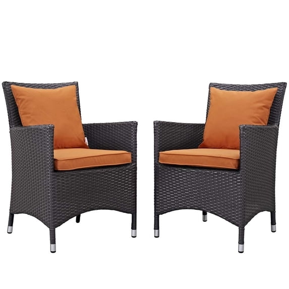 Modway Convene 2 Piece Outdoor Patio Dining Set in Espresso Orange