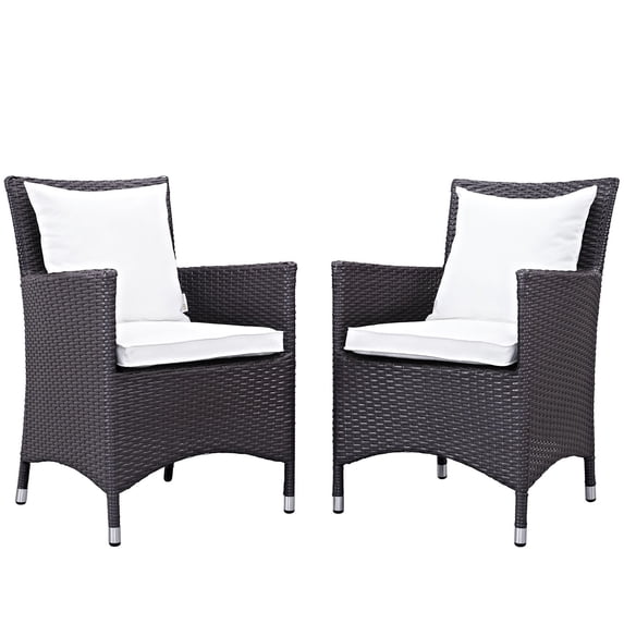 Modway Convene 2-Piece Aluminum and Rattan Patio Dining Chairs - Espresso/White
