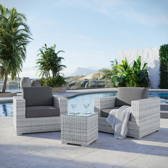 Modway Convene 3-Piece Outdoor Patio Set in Light Gray Charcoal
