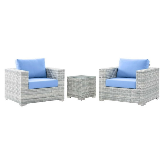 Modway Convene 3-Piece Modern Fabric/Rattan Outdoor Set in Light Gray/Light Blue