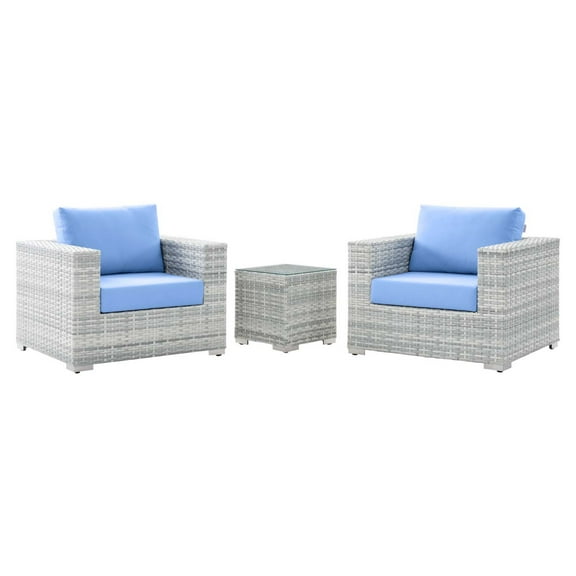 Modway Convene 3-Piece Outdoor Patio Set in Light Gray Light Blue