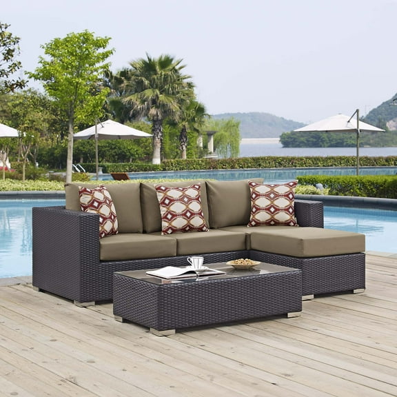 Modway Convene 3-Piece Rattan Aluminum Patio Sofa Set in Espresso/Mocha