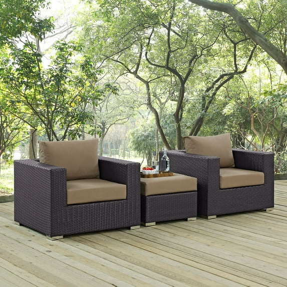 Modway Convene 3 Piece Outdoor Patio Sofa Set in Espresso Mocha