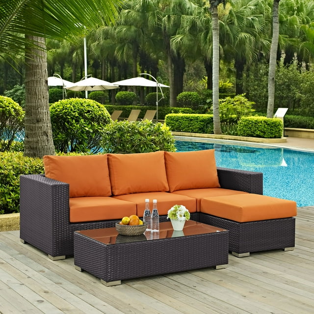 Modway Convene 3 Piece Outdoor Patio Sofa Set in Espresso Orange