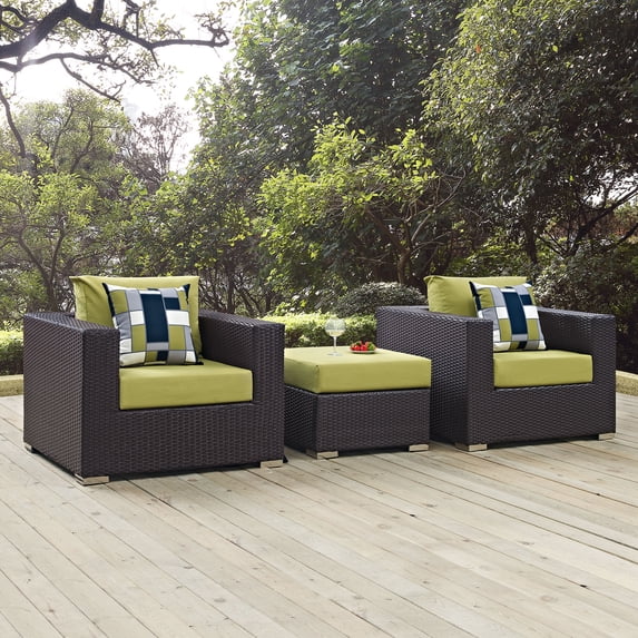 Modway Convene 3 Piece Outdoor Patio Sofa Set in Espresso Peridot