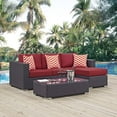 thumbnail image 1 of Modway Convene 3 Piece Outdoor Patio Sofa Set in Espresso Red, 1 of 6