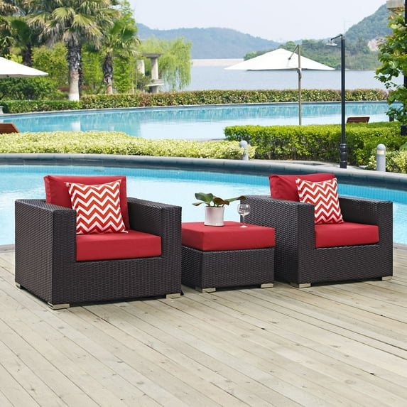 Modway Convene 3 Piece Outdoor Patio Sofa Set in Espresso Red