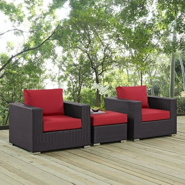 Modway Convene 3 Piece Outdoor Patio Sofa Set in Espresso Red