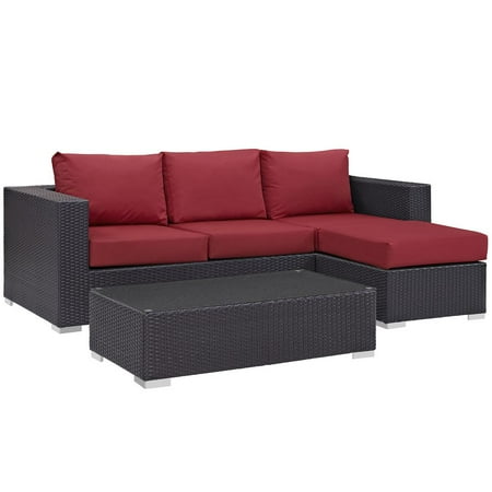 Modway Convene 3 Piece Outdoor Patio Sofa Set in Espresso Red