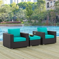 Modway Convene 3 Piece Outdoor Patio Sofa Set in Espresso Turquoise