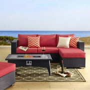 Modway Convene 3 Piece Set Outdoor Patio with Fire Pit in Espresso Red