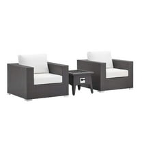 Modway Convene 3 Piece Set Outdoor Patio with Fire Pit in Espresso White