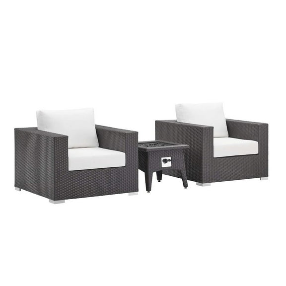 Modway Convene 3 Piece Set Outdoor Patio with Fire Pit in Espresso White