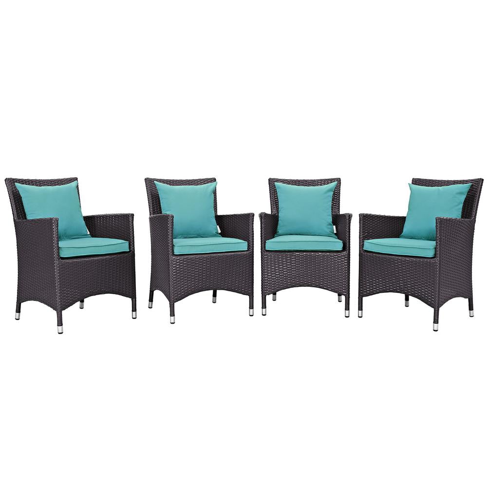 Modway Convene 4 Piece Outdoor Patio Dining Set in Espresso Turquoise