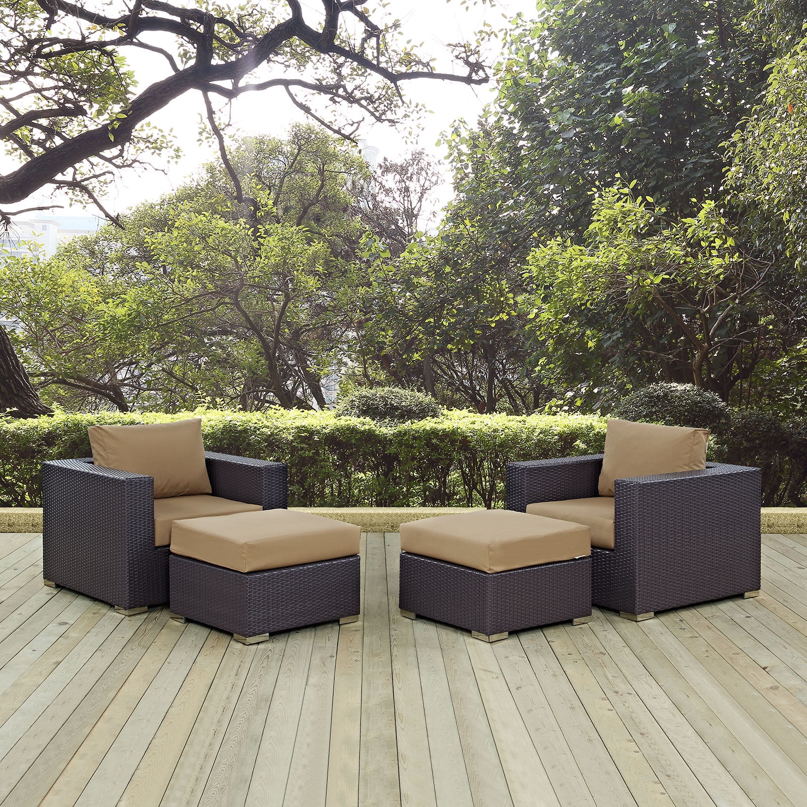 Convene 4-Piece Espresso Mocha Wicker Patio Sectional Set