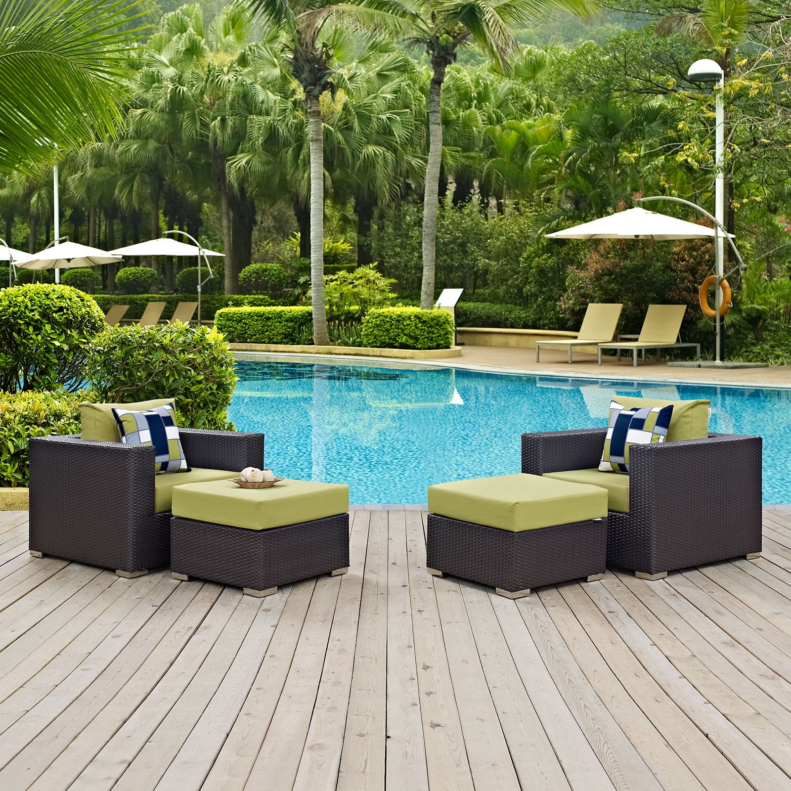 Convene 4 Piece Green and Brown Outdoor Patio Sectional Set