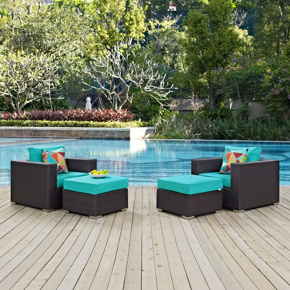 Modway Convene 4 Piece Outdoor Patio Sectional Set in Espresso Turquoise by Modway