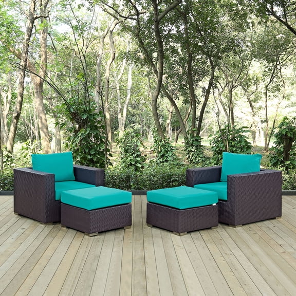 Modway Convene 4 Piece Outdoor Patio Sectional Set in Espresso Turquoise