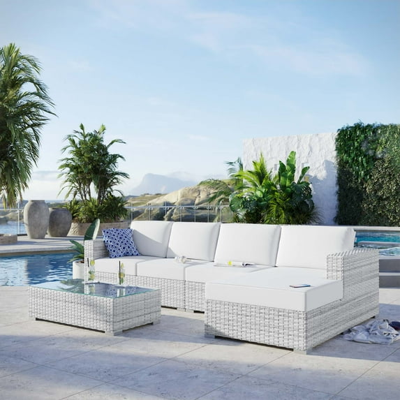 Modway Convene 4-Piece Outdoor Patio Sectional Set in Light Gray White