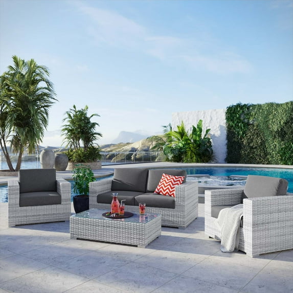 Modway Convene 4-Piece Outdoor Patio Set in Light Gray Charcoal