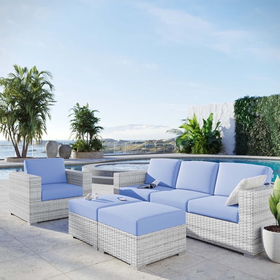 Modway Convene 4-Piece Outdoor Patio Set in Light Gray Light Blue