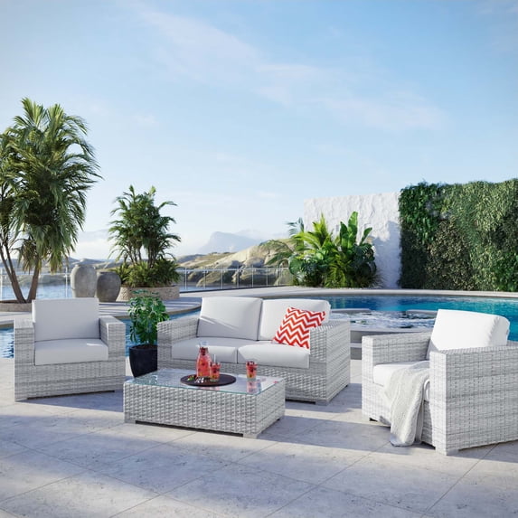 Modway Convene 4-Piece Outdoor Patio Set in Light Gray White