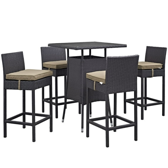 Modway Convene 5 Piece Outdoor Patio Pub Set in Espresso Mocha