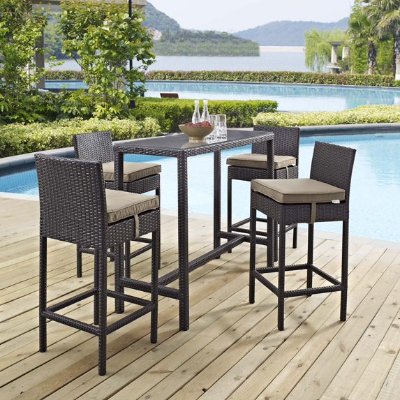 Modway Convene 5 Piece Outdoor Patio Pub Set in Espresso Mocha