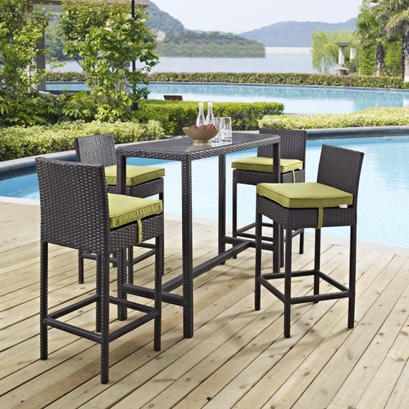 Modway Convene 5 Piece Outdoor Patio Pub Set in Espresso Peridot