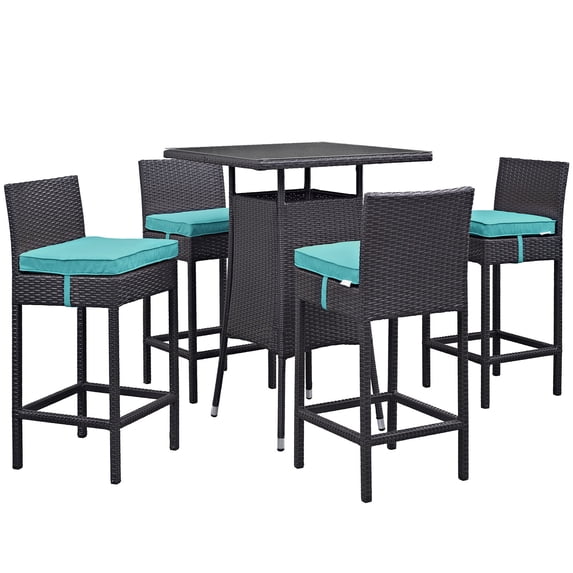 Modway Convene 5 Piece Outdoor Patio Pub Set in Espresso Turquoise