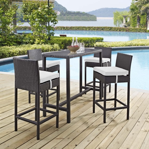 Modway Convene 5 Piece Outdoor Patio Pub Set in Espresso White