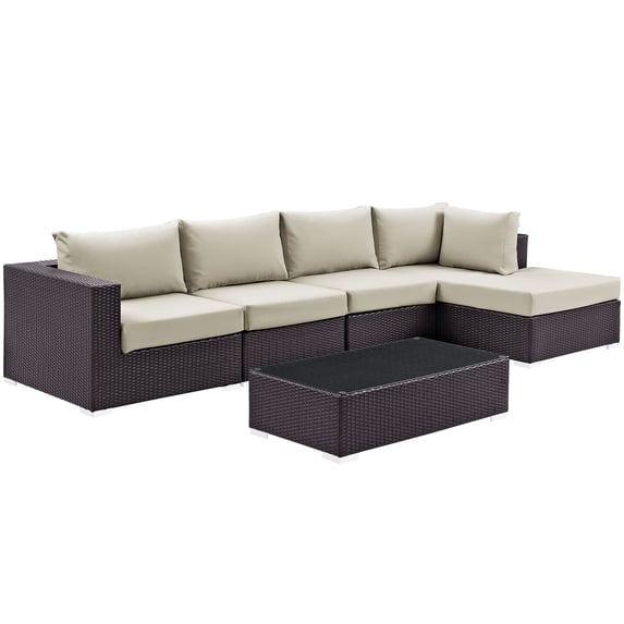 Modway Convene 5 Piece Outdoor Patio Sectional Set EEI-2167-EXP-BEI-SET