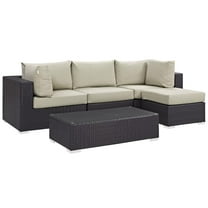 Modway Convene 5 Piece Outdoor Patio Sectional Set in Espresso Beige