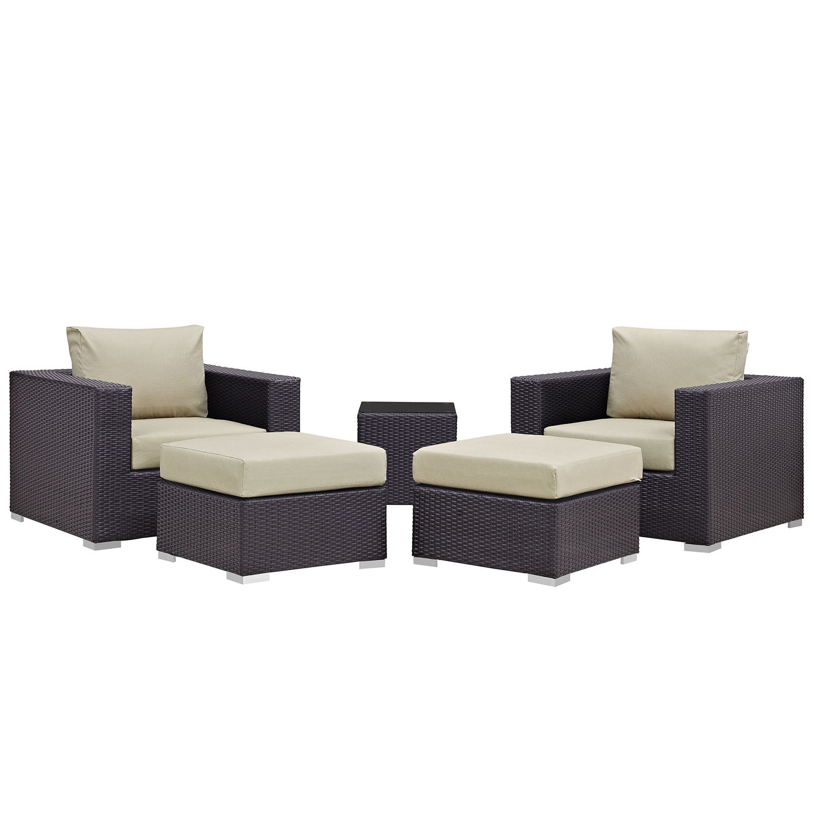 Espresso Beige 5-Piece Outdoor Patio Sectional Set with Rattan and Aluminum