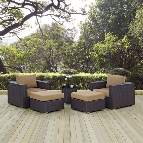Modway Convene 5-Piece Aluminum and Rattan Patio Sectional Set in Espresso/Mocha