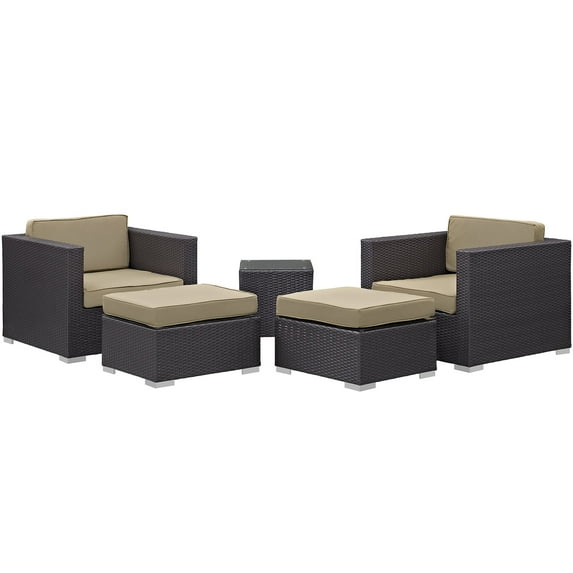 Modway Convene 5 Piece Outdoor Patio Sectional Set in Espresso Mocha