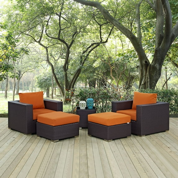 Modway Convene 5 Piece Outdoor Patio Sectional Set in Espresso Orange