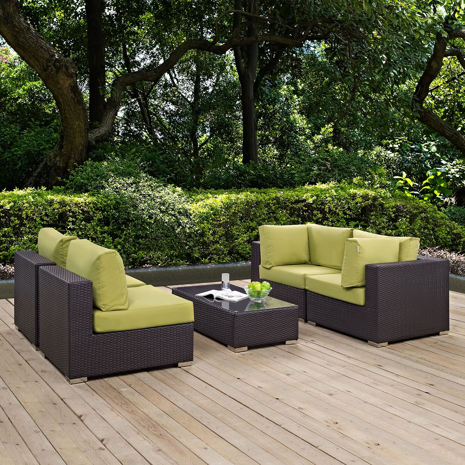 Modway Convene 5 Piece Outdoor Patio Sectional Set in Espresso Peridot