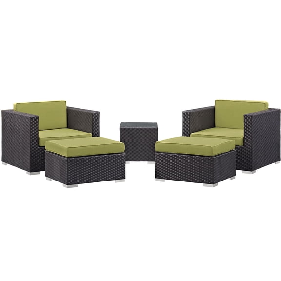 Modway Convene 5 Piece Outdoor Patio Sectional Set in Espresso Peridot